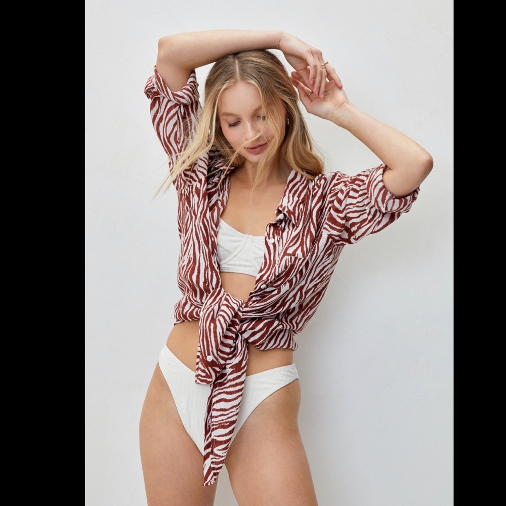 Zebra Print Oversized Long Sleeve Shirt